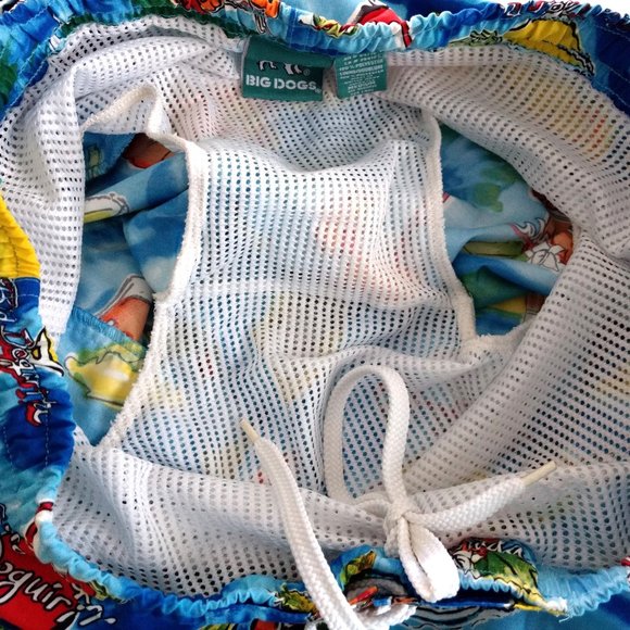 BIG DOGS Swim Trunks Men's M Multicolor Happy Hour Dog Mesh Drawstring Pockets - Picture 9 of 15